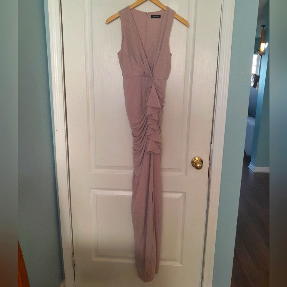 Le Chateau Elegant Sleeveless Taupe Dress